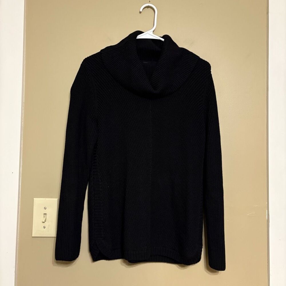 Talbots Women’s Black Cotton Blend Ribbed Cowl Neck Sweater Petite Medium